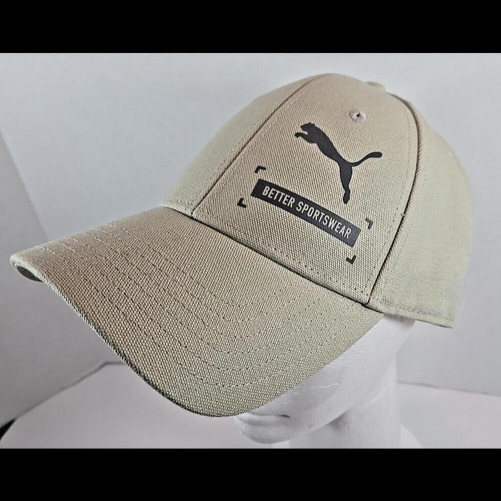 Adults Mens Puma Hat Baseball Cap Canvas Adjustable Hook and Loop Back Beige